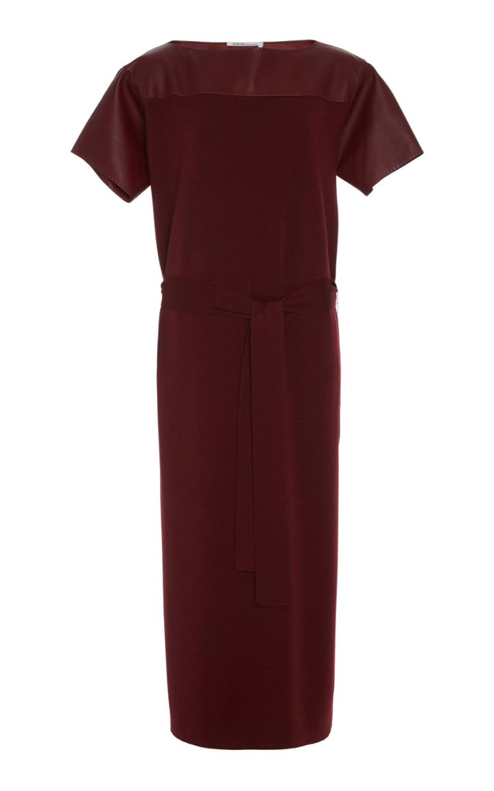 Agnona Belted Wool-blend Panel Midi Dress
