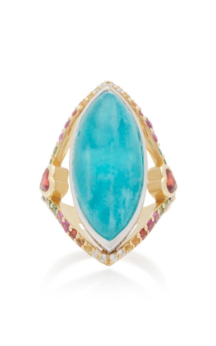 Ele Karela Amazonite Marquise 18k Gold Sapphire Diamond And Amazonite Ring