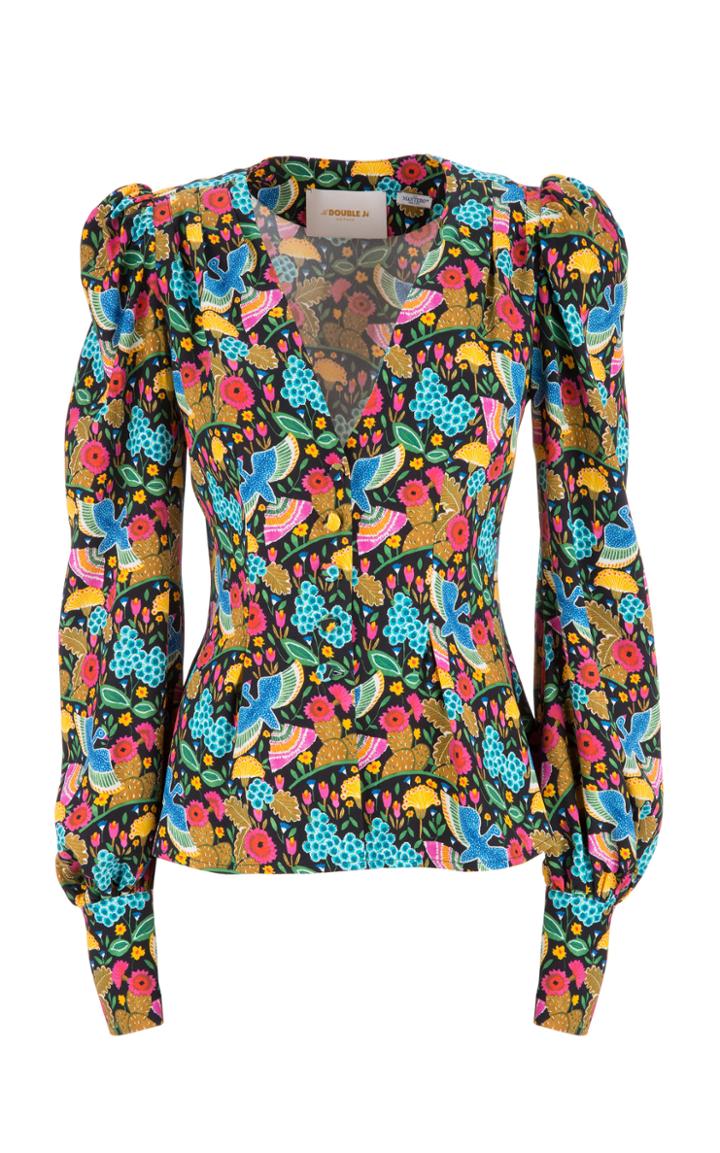 La Doublej Smokin' Hot Floral-print Crepe Top Size: M