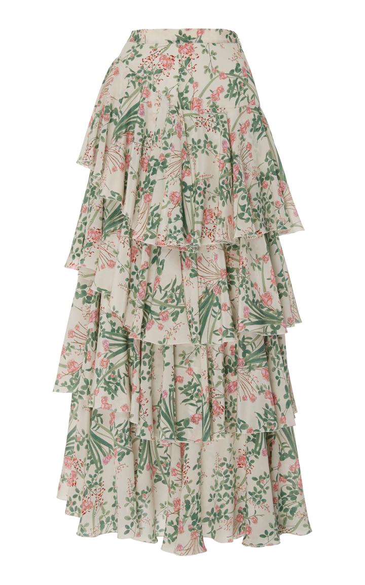 Giambattista Valli Tiered Floral Silk Maxi Skirt