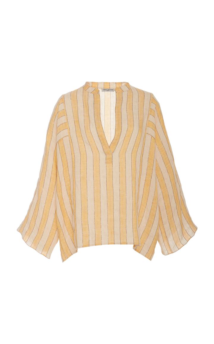 Three Graces London Angelique Striped Linen-blend Top