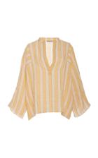Three Graces London Angelique Striped Linen-blend Top