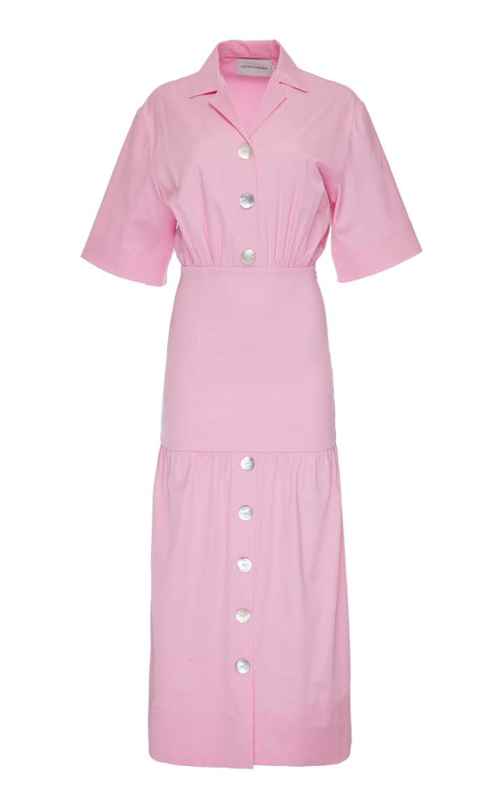 George Keburia Short Sleeve Cotton-blend Shirt Dress