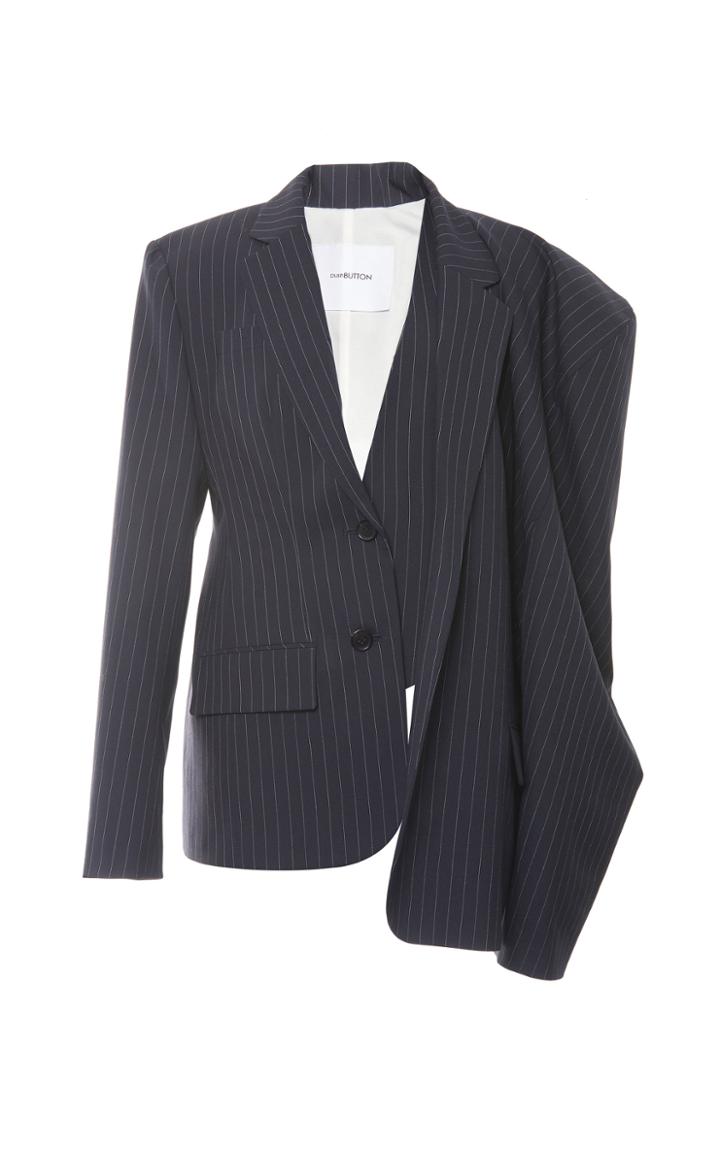 Pushbutton Unbalance Shoulder Wool Blend Jacket