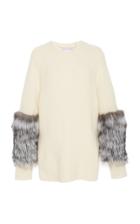 Sally Lapointe Rib Knit Fur Sleeve Pullover