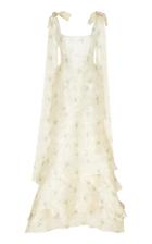Brock Collection Tiered Tie-detailed Floral-jacquard Gown