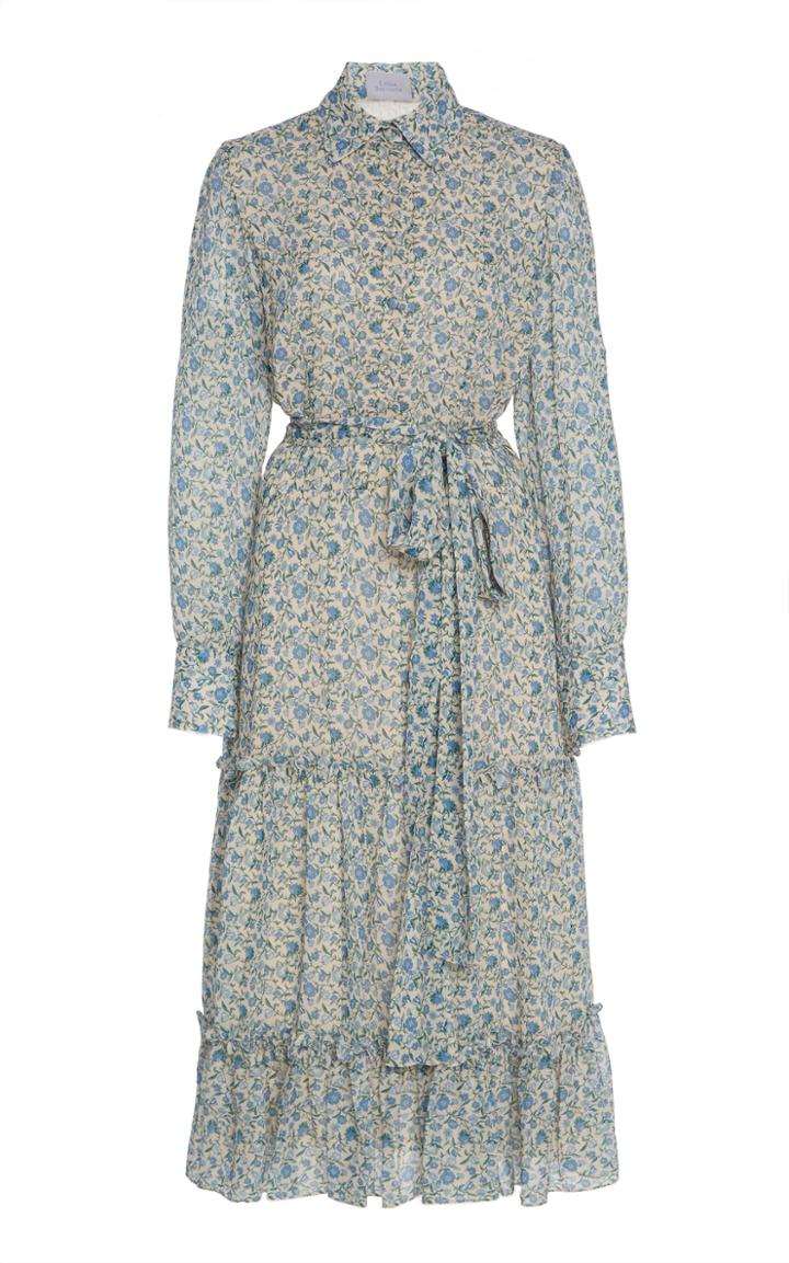 Luisa Beccaria Micro Floral Midi Shirt Dress