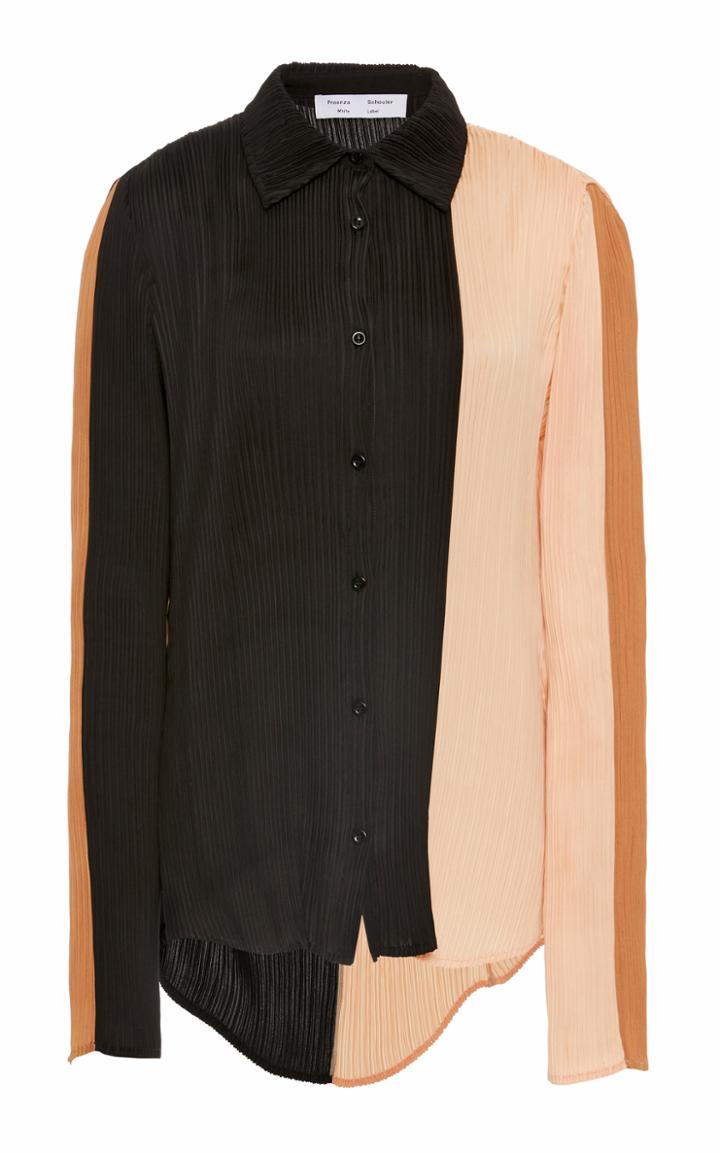 Proenza Schouler White Label Colorblock Plisse Button-front Top