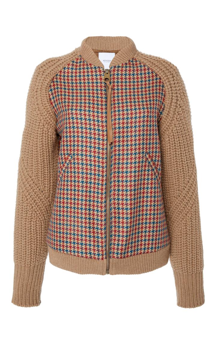 Agnona Checkered Cardigan With Mohair Sleeves
