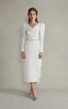 Markarian Artemis Midi Sleeved Silk Crossover Dress With Feathers