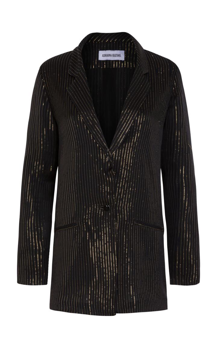 Adriana Iglesias Metallic Boyfriend Blazer