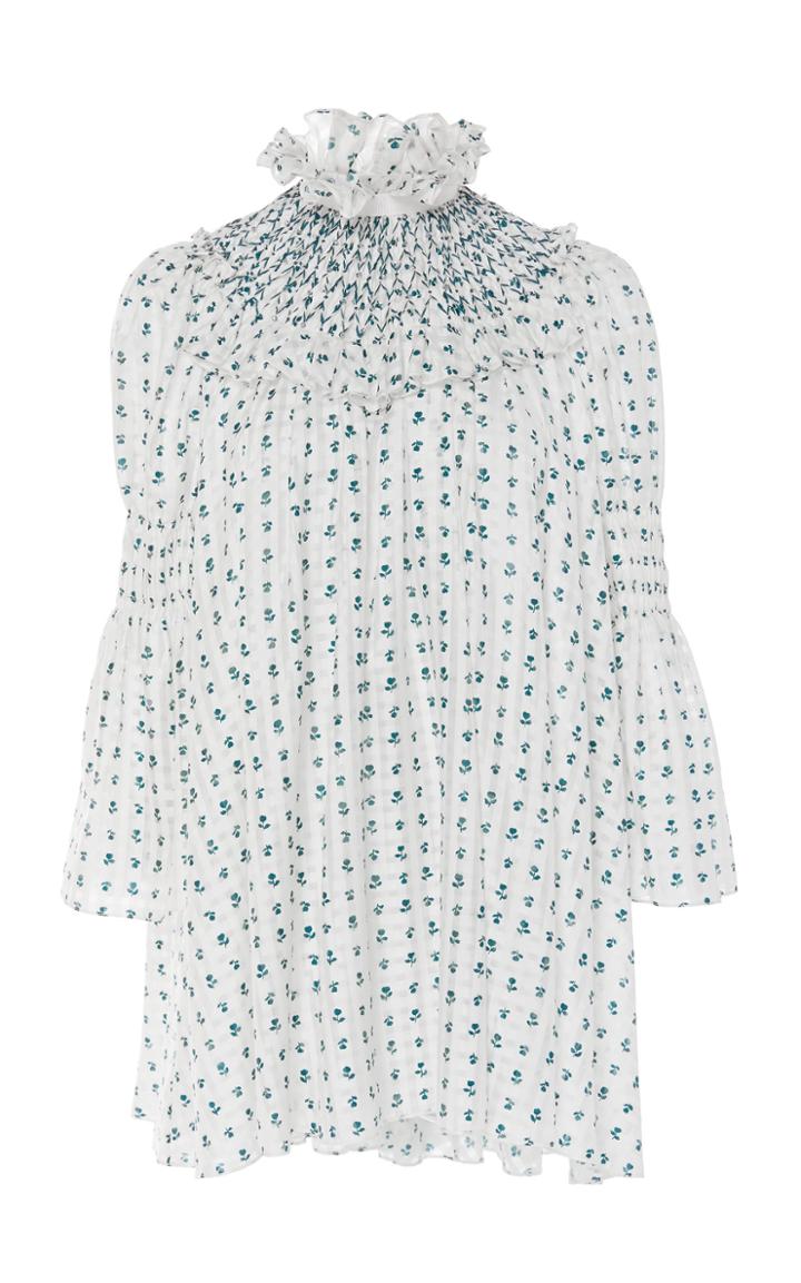 Carolina Herrera Long-sleeve Smock-neck Silk Top