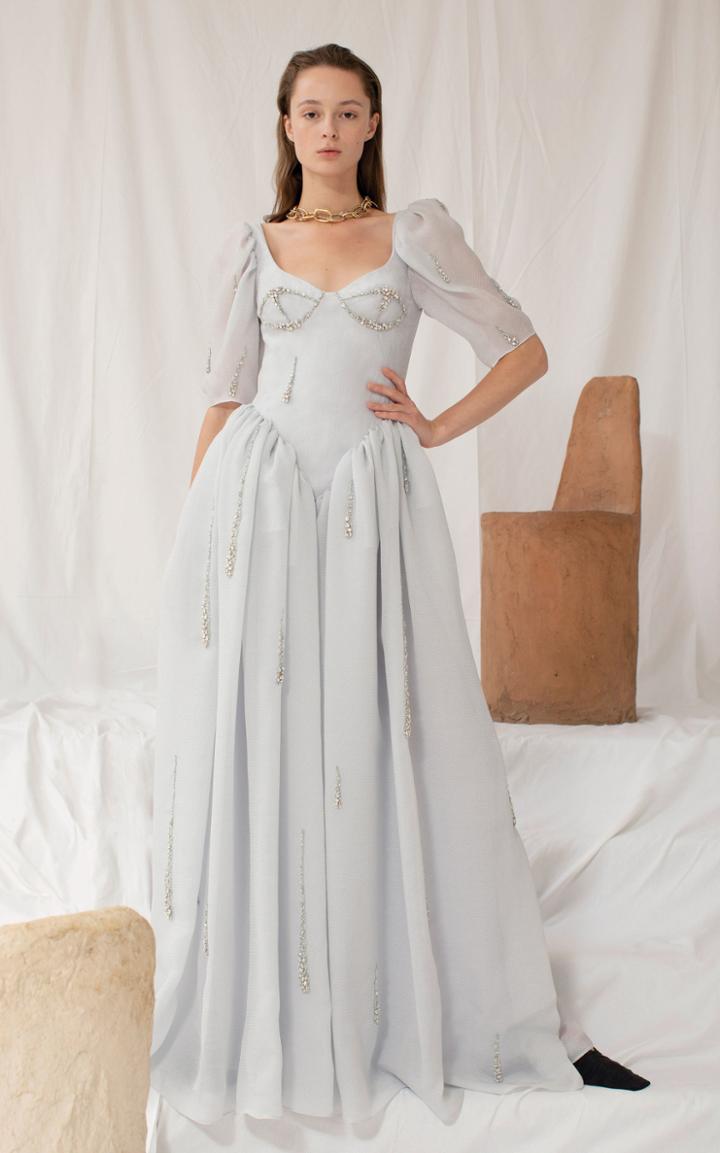 Moda Operandi Sandra Mansour Un Morceau De Ciel Embroidered Organza Long Dress