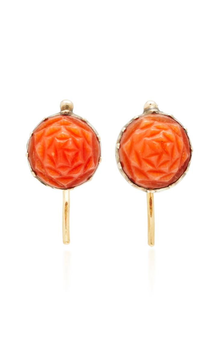 Vela One-of-a-kind Georgian Carved Coral Rose Earrings