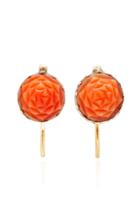 Vela One-of-a-kind Georgian Carved Coral Rose Earrings
