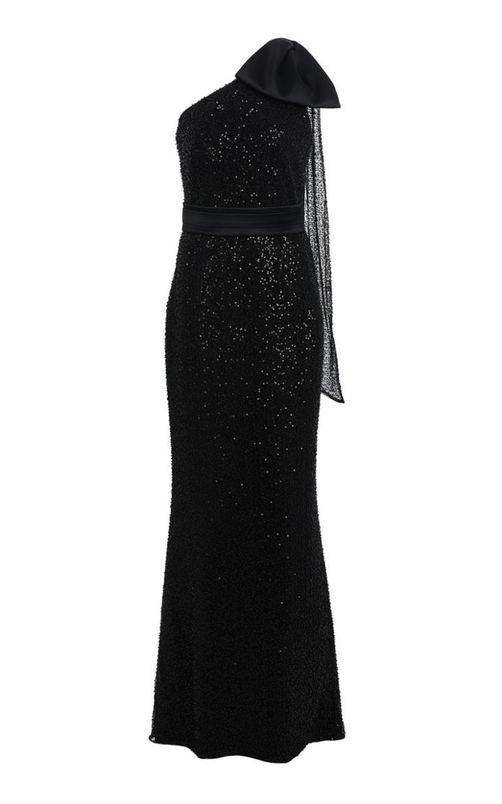 Safiyaa Exclusive Gwendolyn Sequined Crepe One-shoulder Gown