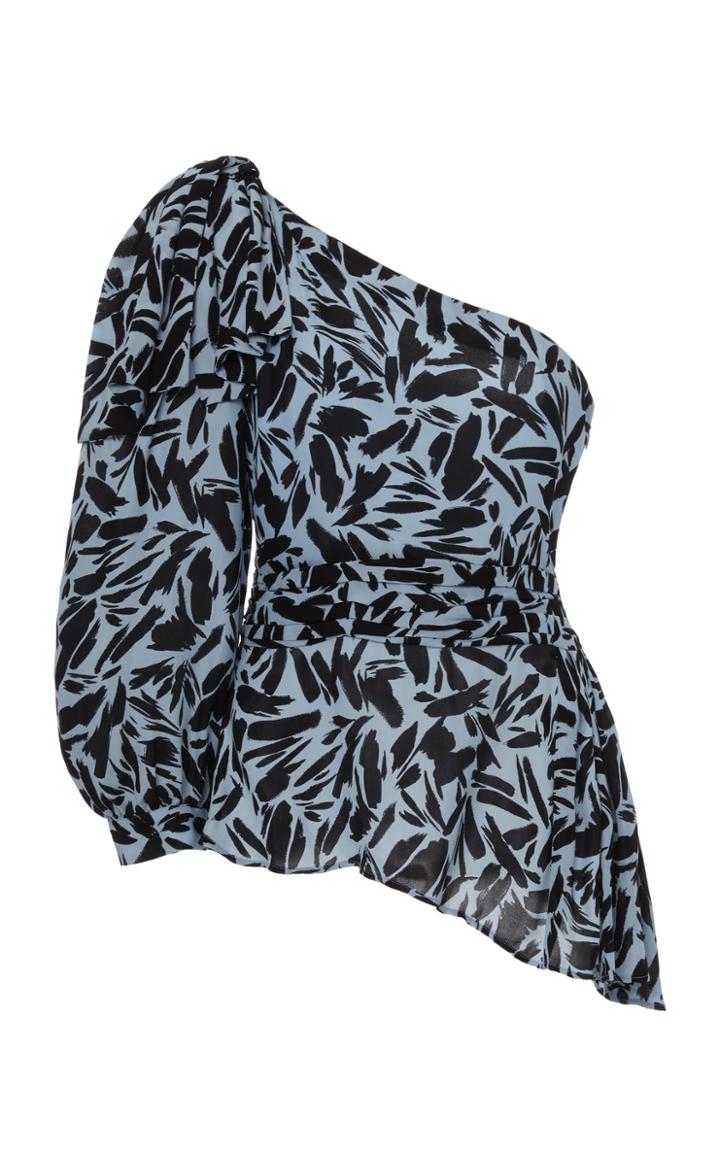 Moda Operandi Veronica Beard Vida One-shoulder Printed Silk-blend Top Size: 2