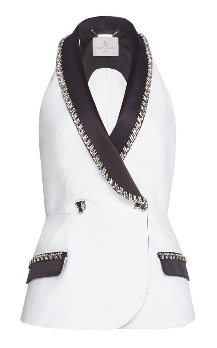 Ralph & Russo Sleeveless Contrast Lapel Waistcoat With Stud Embellishments