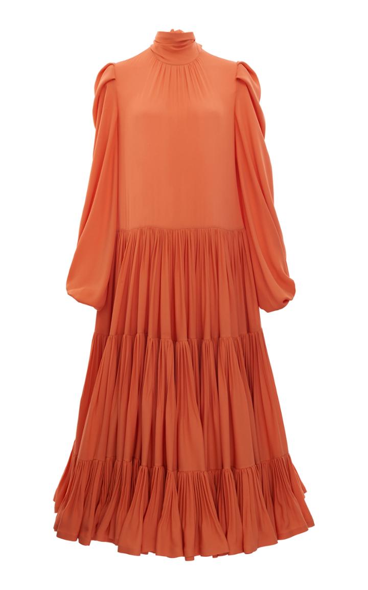 Moda Operandi Valentino Gathered Tiered Silk Midi Dress Size: 36