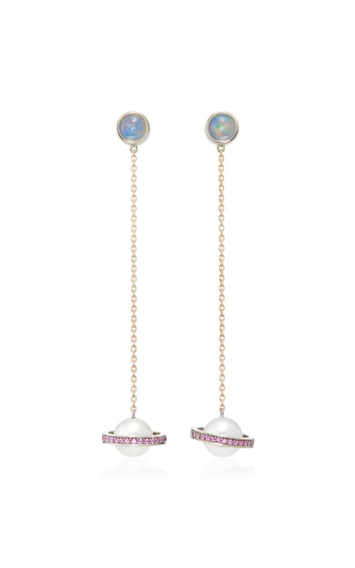 Alina Abegg Saturn Chains Stoned 18k White Gold 18k Rose Gold Opal And Sapphire Earrings