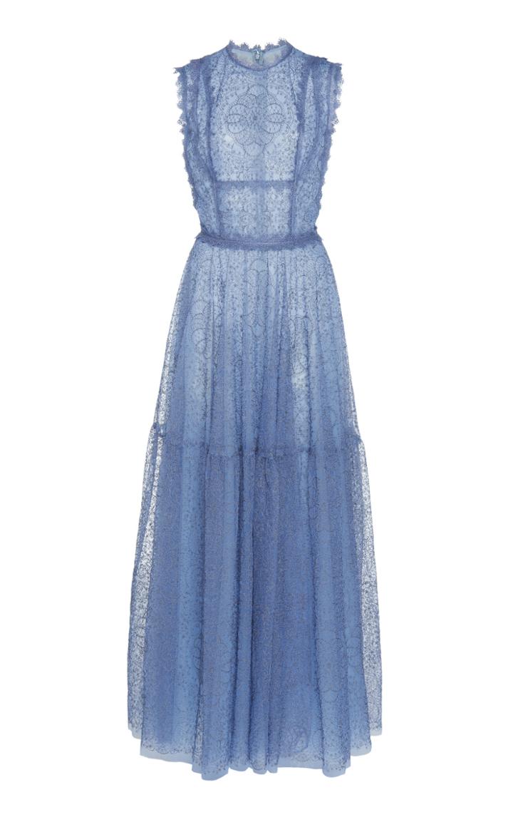 Costarellos Lace-trimmed Tulle Maxi Dress