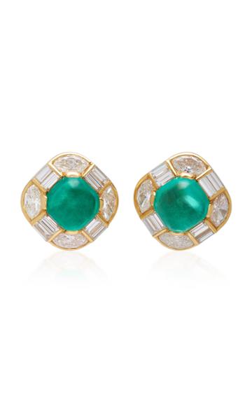 Gioia Bulgari Gold Cabochon Emerald And Diamond Earrings