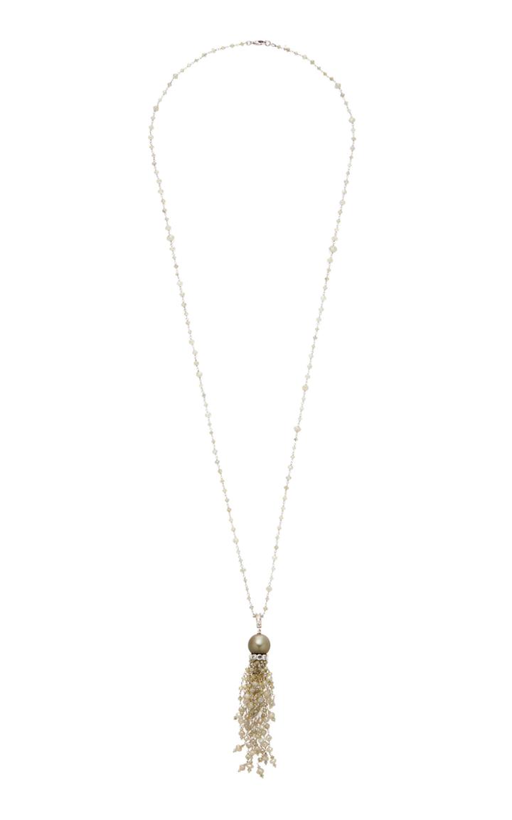 Busatti 18k White Gold Pearl And Diamond Tassel Necklace