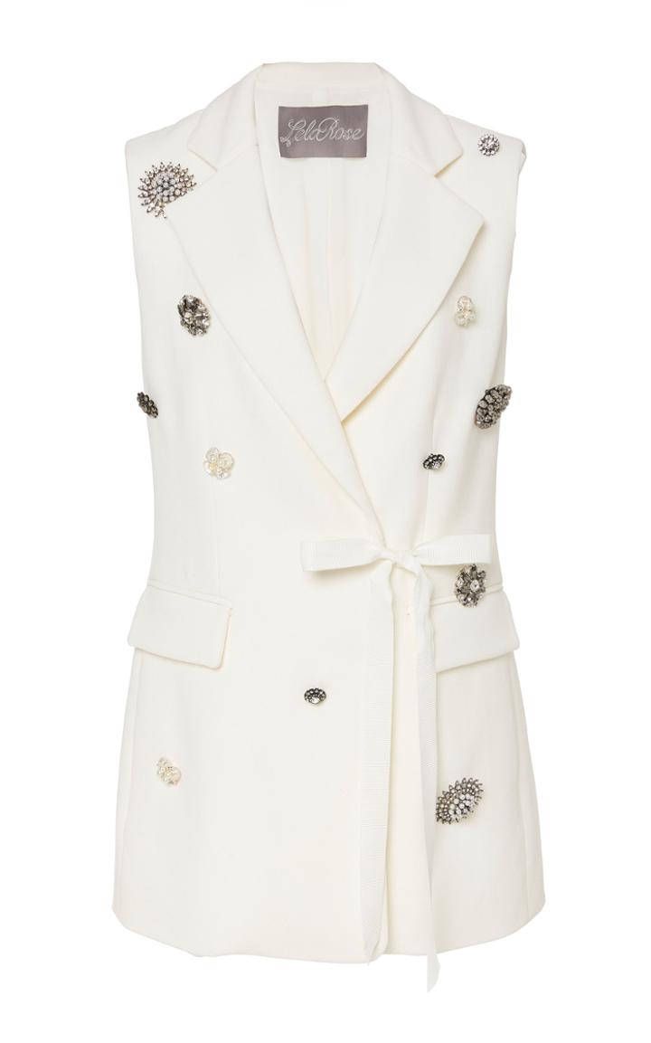 Lela Rose Crystal Button-embellished Wool-blend Vest