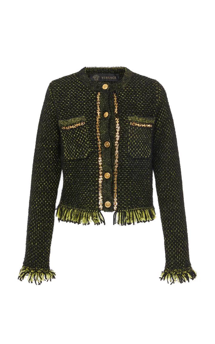 Versace Tweed Fringe Cardigan