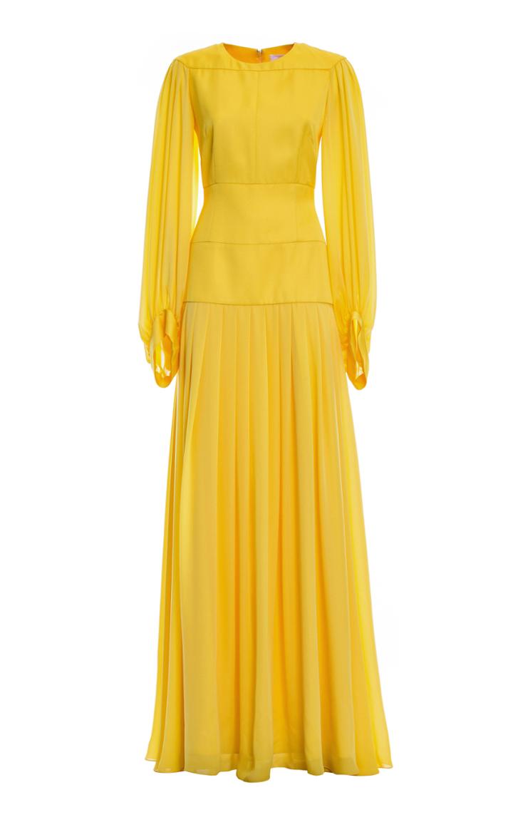 Genny Long Sleeve Pleated Gown
