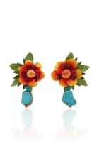 Ranjana Khan Brass And Turquoise Floral Drop Earrings