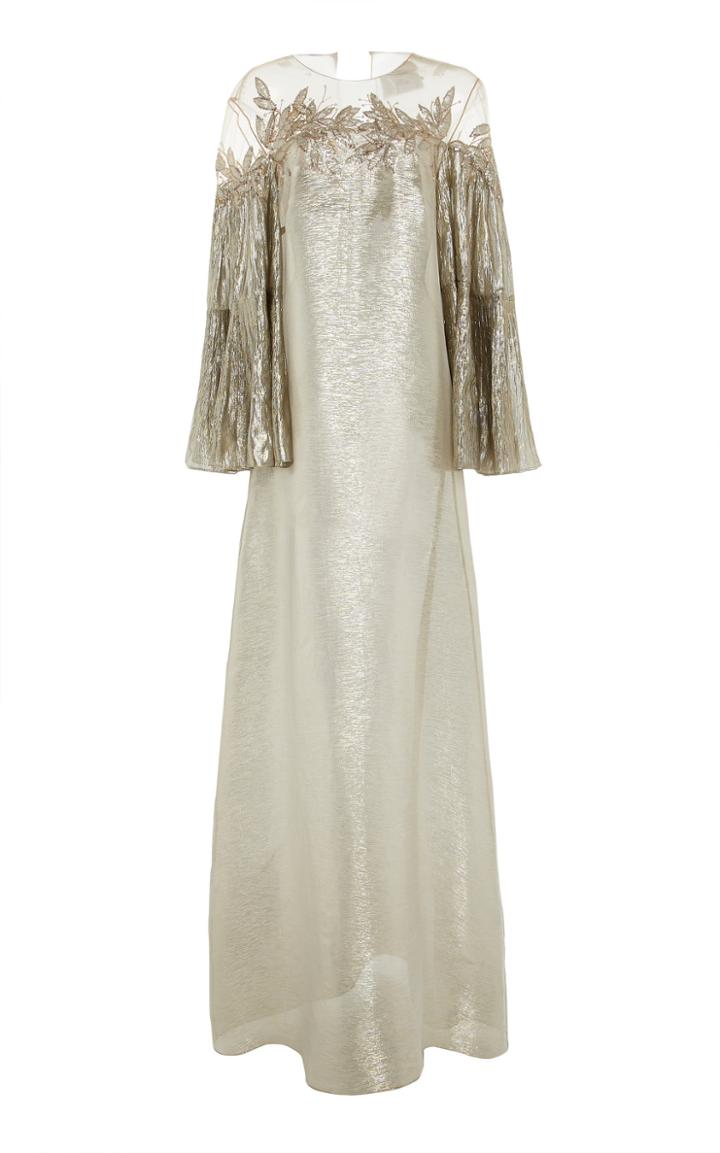 Oscar De La Renta Off Shoulder Metallic Full Sleeve Caftan