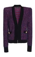 Balmain Sequin Stripe Tweed Crochet-knit Jacket