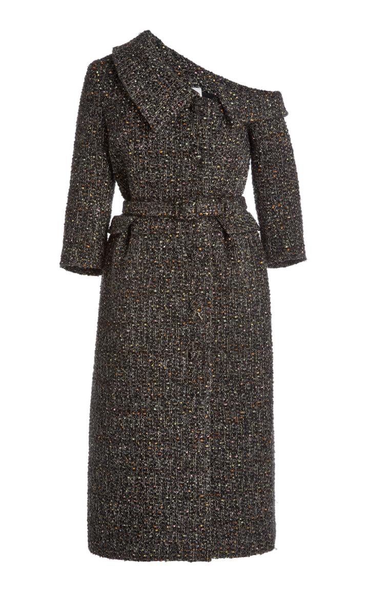 Moda Operandi Huishan Zhang Shiloh Belted Tweed Off-the-shoulder Midi Dress