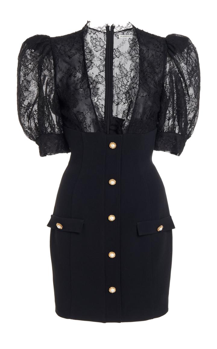 Moda Operandi Alessandra Rich Mini Dress With Lace Top And Puff Sleeves
