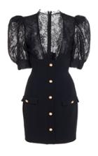 Moda Operandi Alessandra Rich Mini Dress With Lace Top And Puff Sleeves