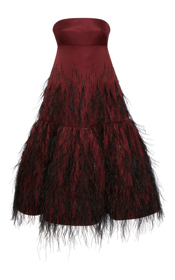 Elizabeth Kennedy Strapless Empire Waist Gown With Feather Embroidery