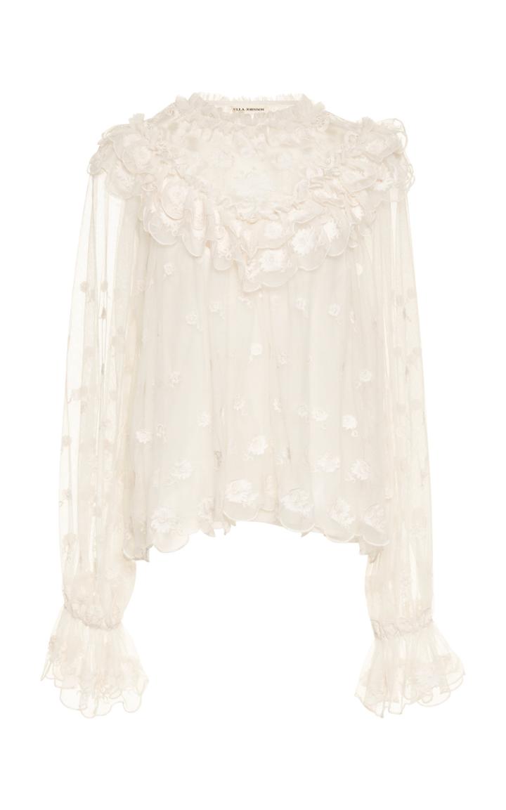 Ulla Johnson Lucien Embroidered Tulle Blouse