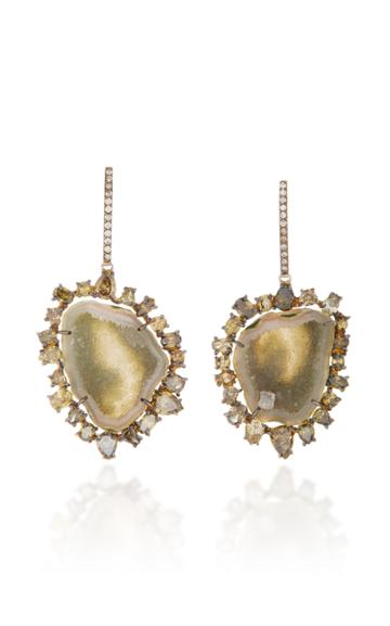 Kimberly Mcdonald One-of-a-kind Light Green Geode Earrings With Natural Brown And Green Diamonds Set In 18k Green Gold