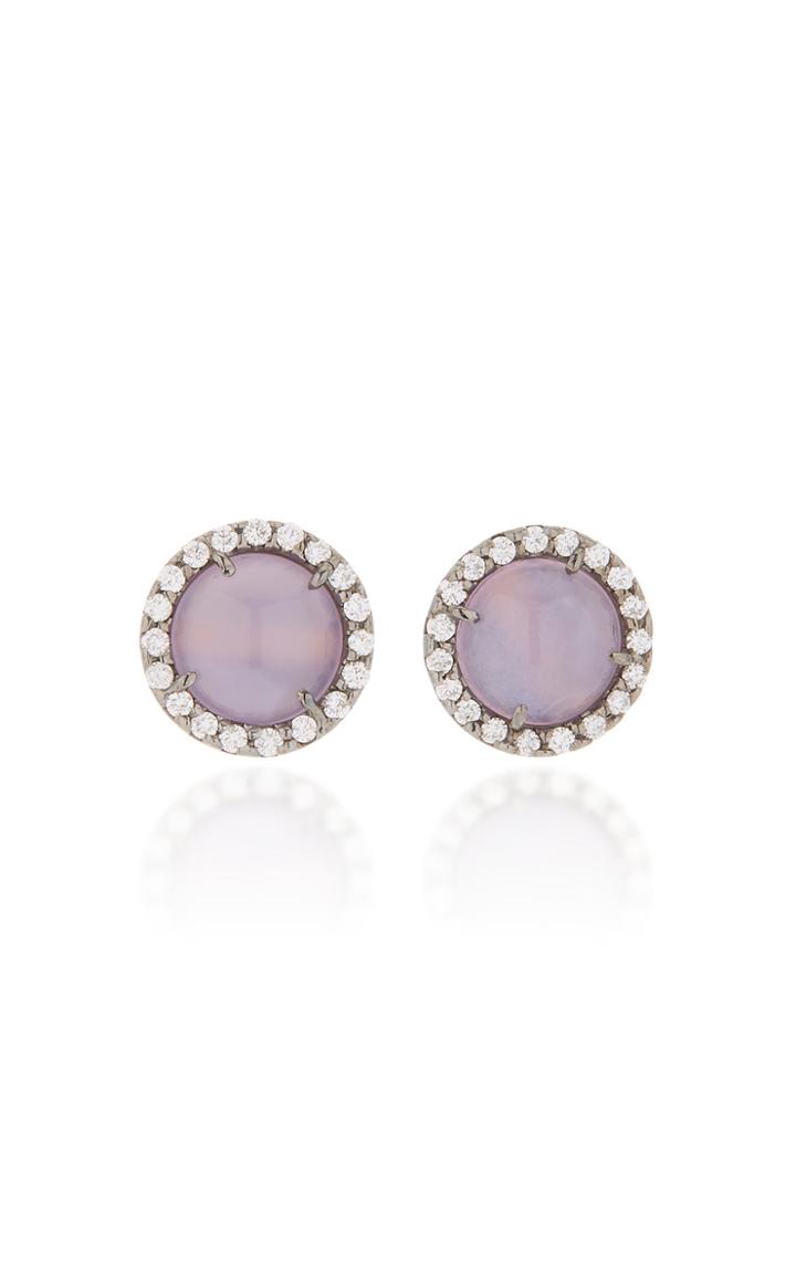 Kimberly Mcdonald One-of-a-kind Chalcedony Studs With Diamonds Set In 18k White Gold With Black Rhodium