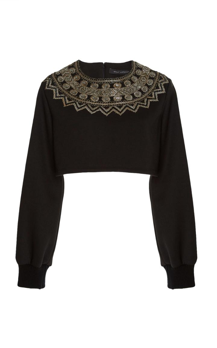 Sally Lapointe Metallic Coil Embroidered Cropped Sweatshirt