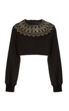 Sally Lapointe Metallic Coil Embroidered Cropped Sweatshirt
