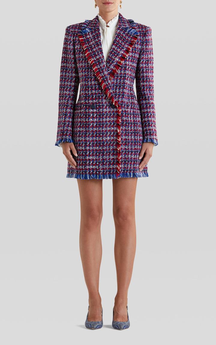 Moda Operandi Etro Fringed Tweed Long Double-breasted Blazer