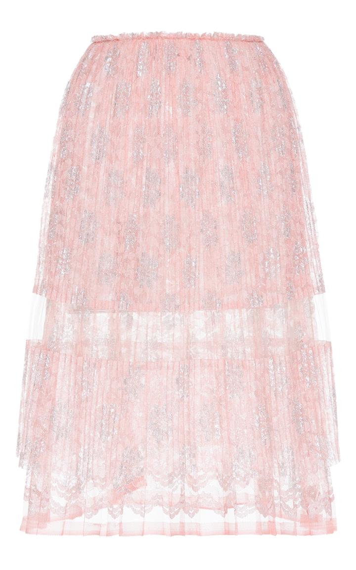 Paule Ka Lurex Floral Lace Plisse Skirt