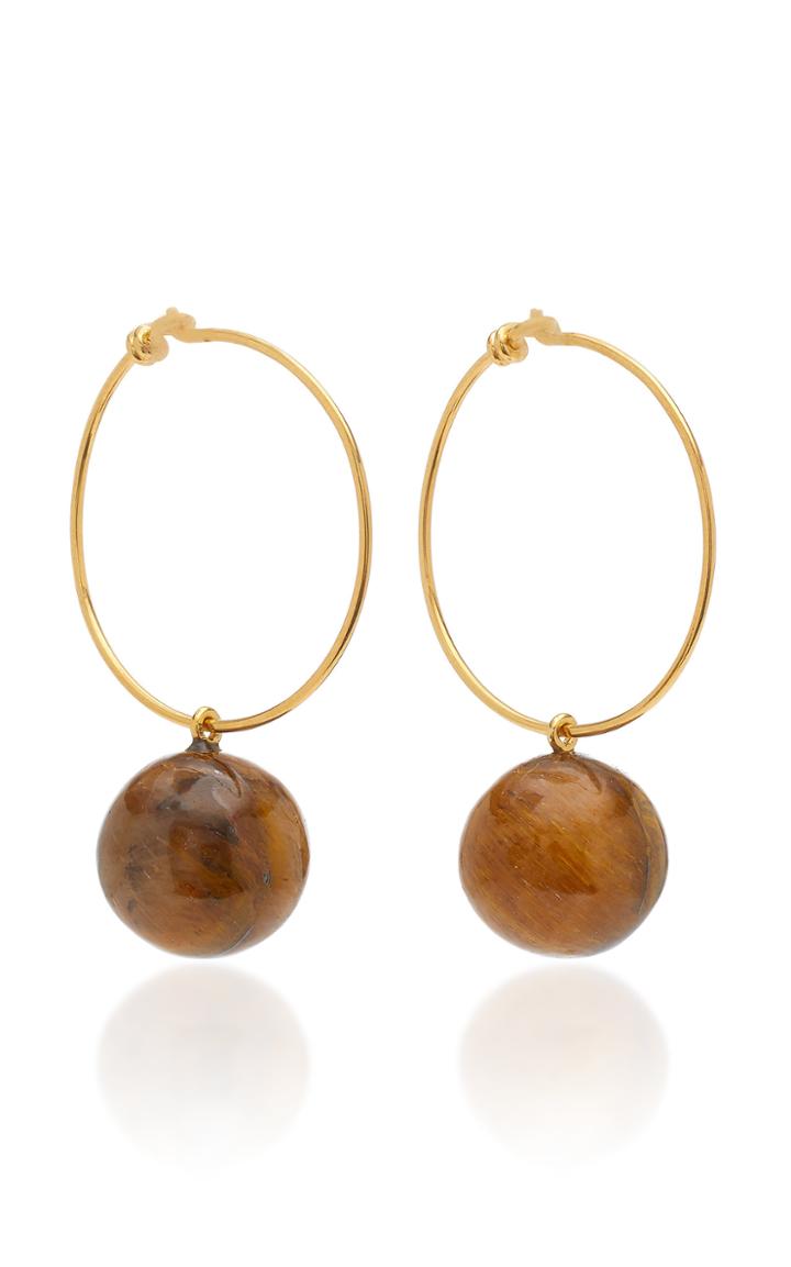 Theodora Warre Tiger Eye Gold-plated Sterling Silver Drop Hoop Earrings