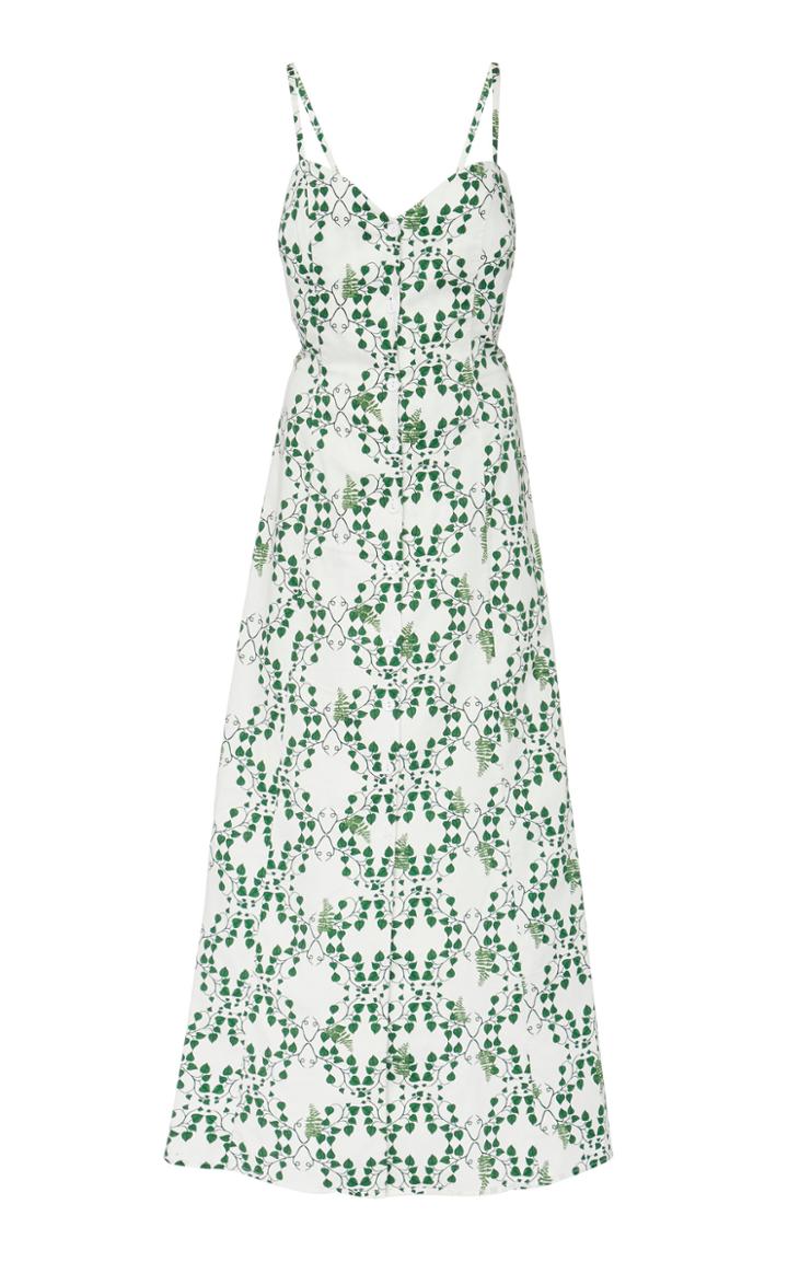 Moda Operandi Rebecca De Ravenel Leaf-print Cotton Tie-back Maxi Dress Size: 2