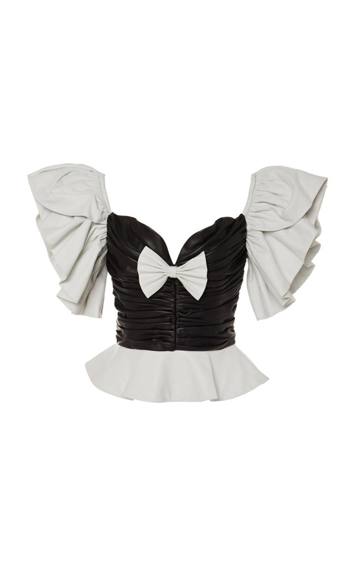 Rodarte Ruched Peplum Leather Top