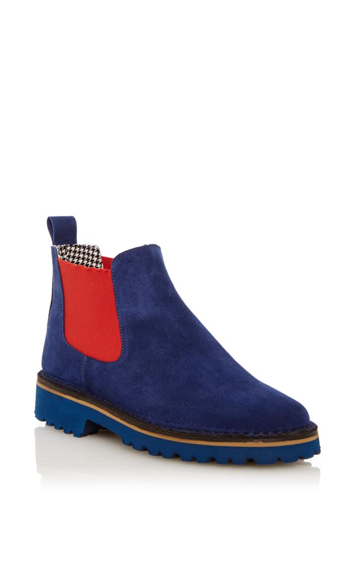 Pollini Ocean Blue & Red Suede Chelsea Boot