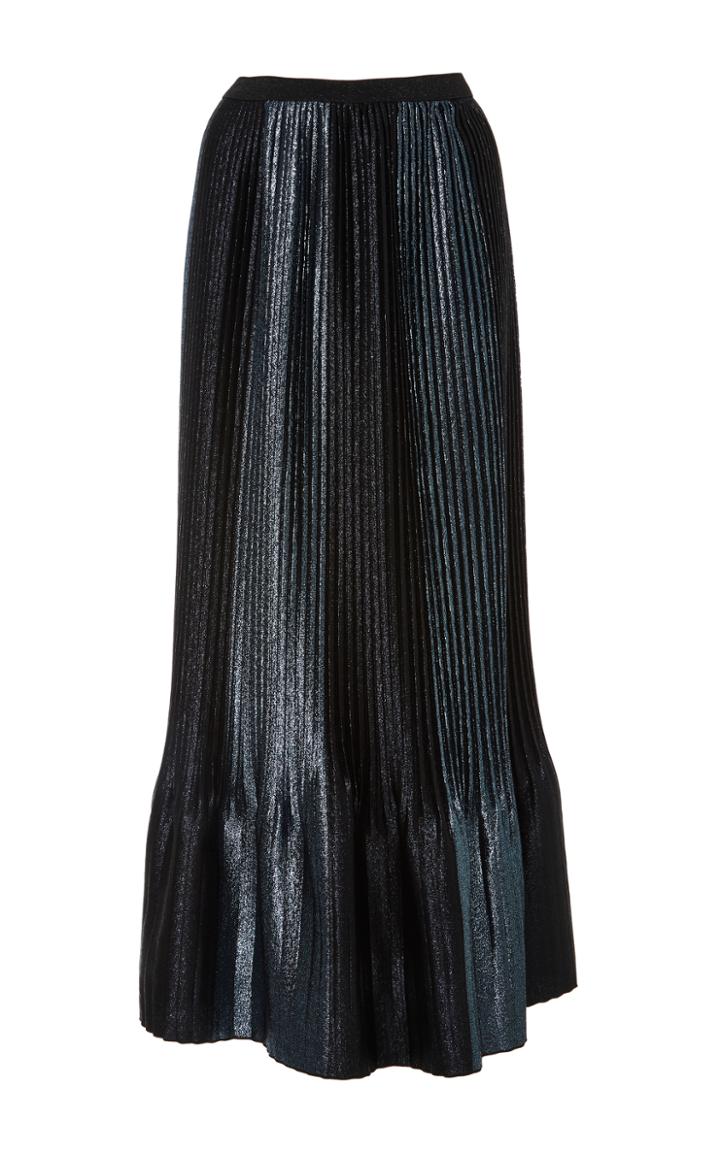 Adam Selman Topiary Metallic Pleated Midi Skirt