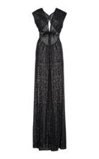 Naeem Khan Pleated Sequined Lam Gown